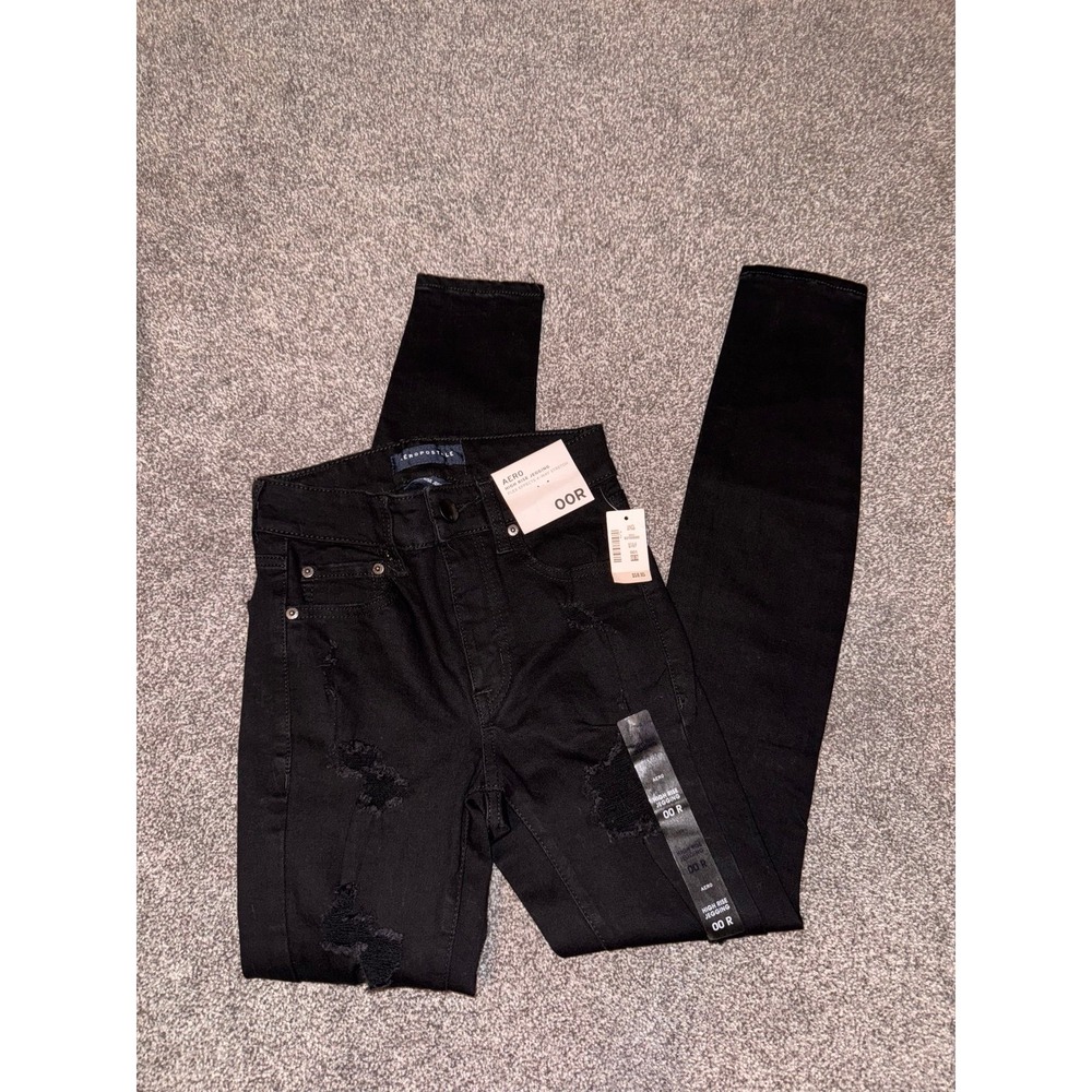 Aeropostale NWT Women's Black Distressed Skinny Jeans 00R